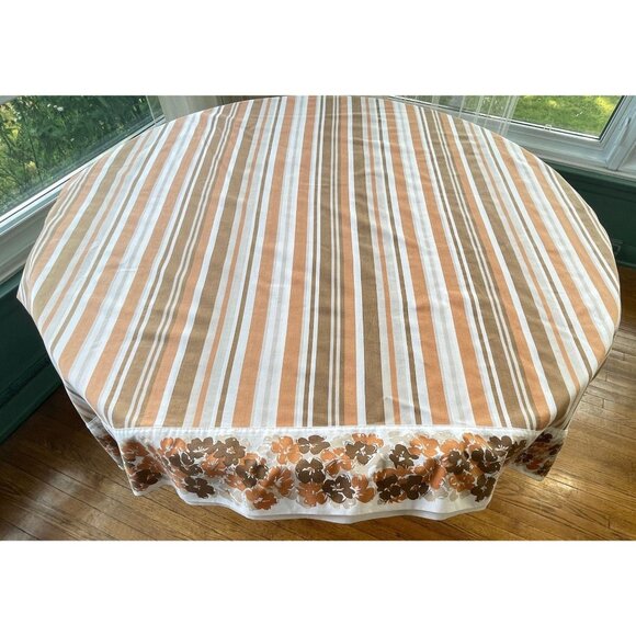 Rare vintage 70s King size flat / top sheet, flower power, 2 tones beige, brown - Picture 5 of 9